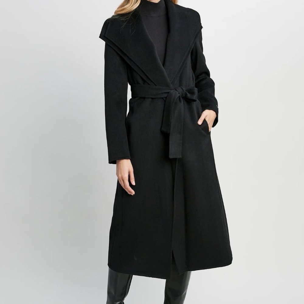 NWOT TAHARI LONG DOUBLE FACE WOOL BLEND WRAP COAT